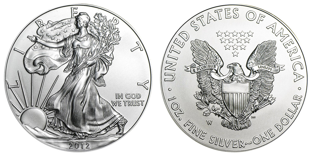 2012-W Burnished Silver Eagle satin finish surface compared to standard bullion finish close-up
